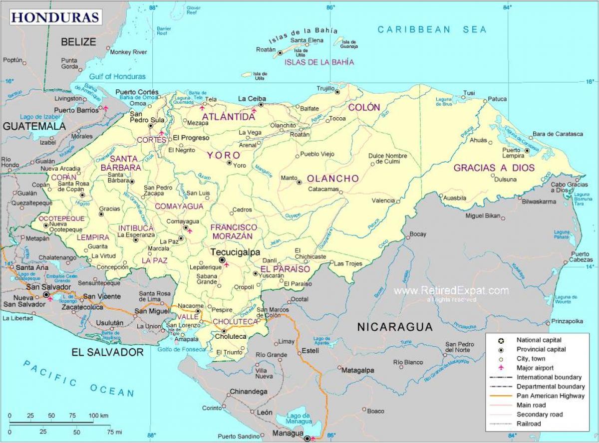 térkép-politikai térkép Honduras