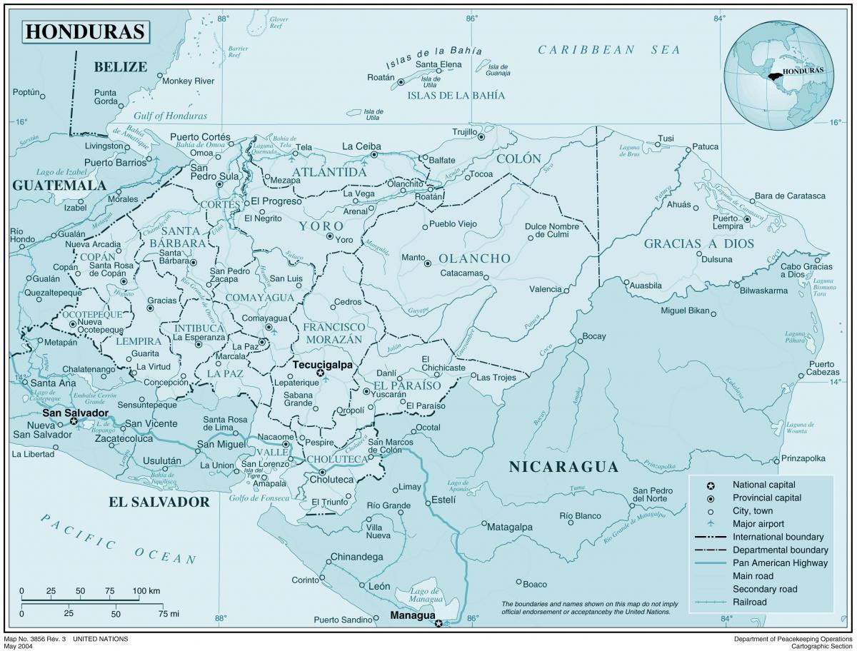 térkép fizikai térkép Honduras
