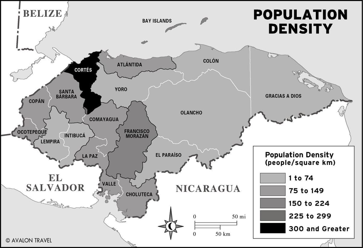 térkép Honduras népesség