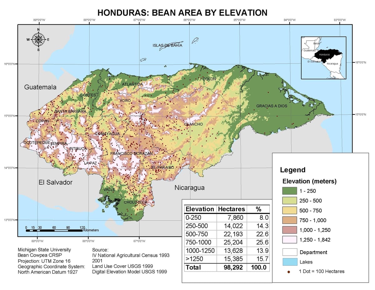 térkép Honduras magasság