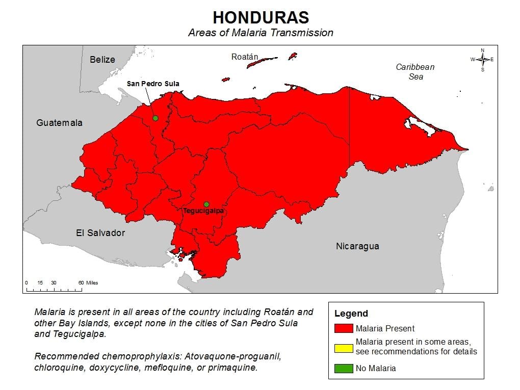 térkép Honduras malária
