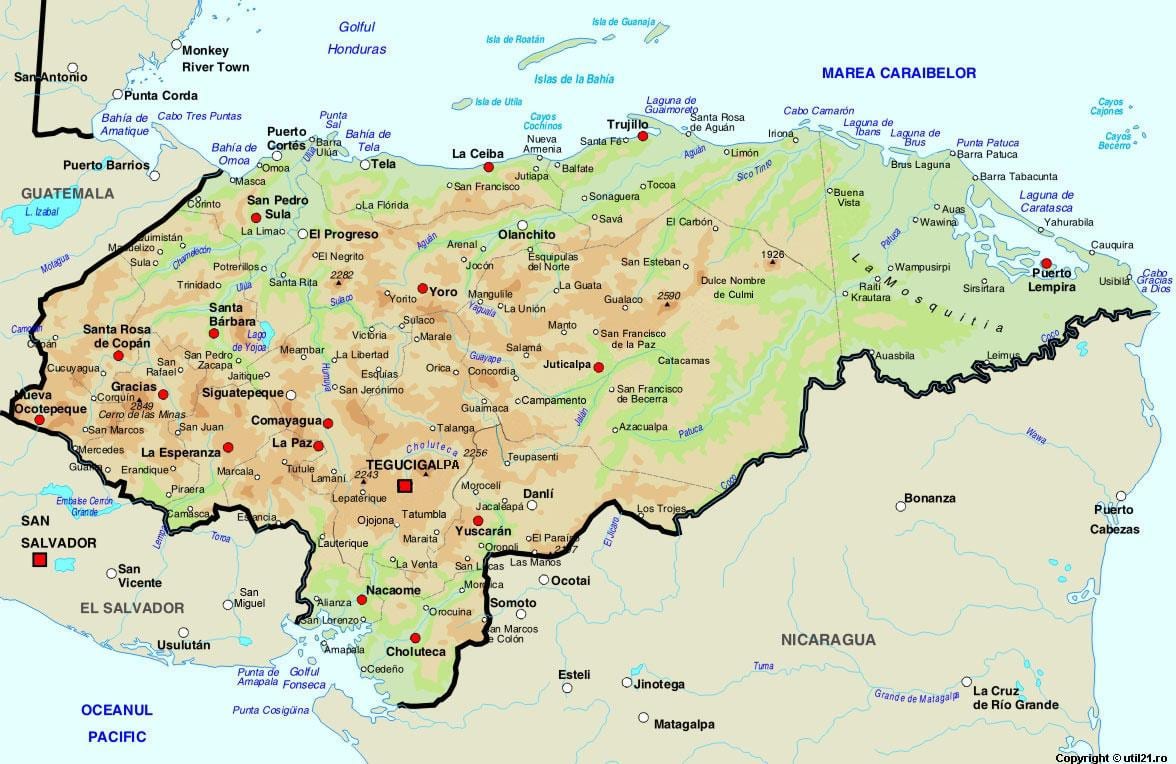 térkép Honduras, valamint a környező országokban