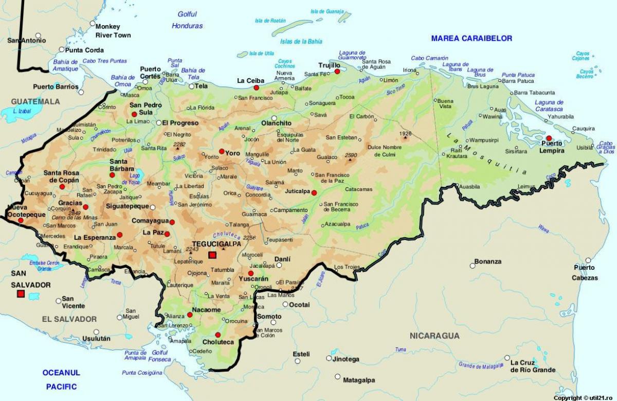 térkép Honduras, valamint a környező országokban