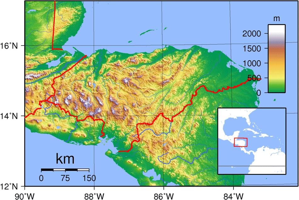 térkép Honduras topográfiai