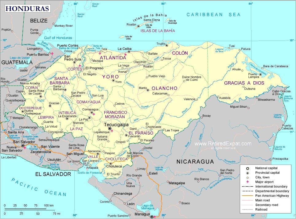 térkép-politikai térkép Honduras
